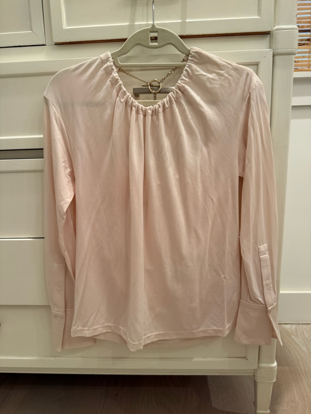 A.L.C. Blush Pink Gathered-Neck Long Sleeve Blouse XS